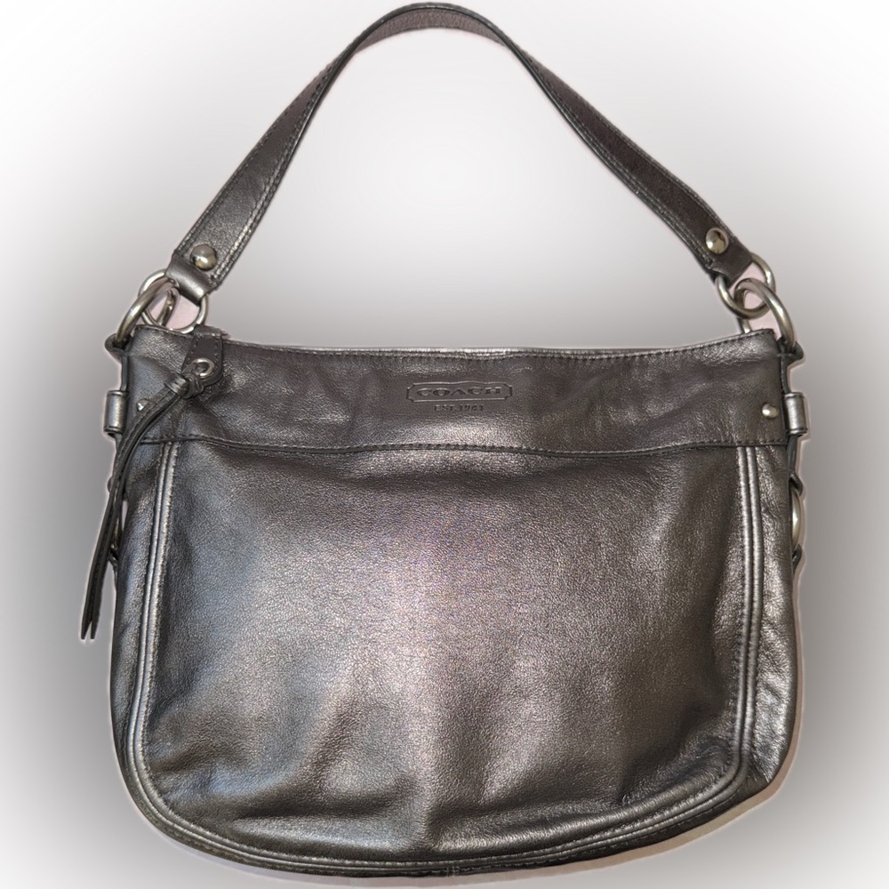 Vintage Coach Zoe Hobo Handbag Y2K Metallic Gray Leather Shoulder Bag